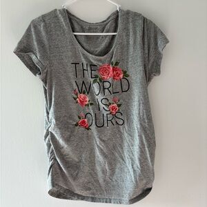 Great Expectations Gray Tee with Pink Floral Accents